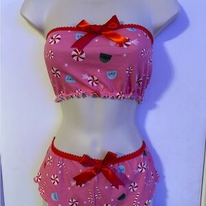 Pink Candy Peppermint Gumdrop Print Bootie Shorts Ruffle Top Valentines Set